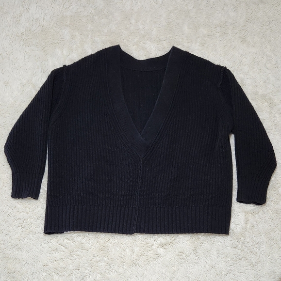 Free People We the Free Still a Fan Pullover Deep V-Back Sweater in Black Sz Sm - Picture 7 of 12